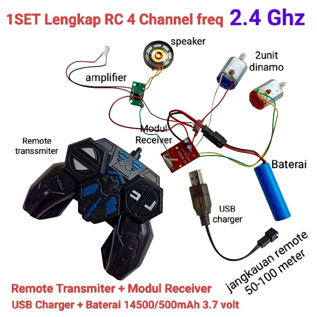 1SET Remote Control RC 2.4Ghz Transformers. Receiver & Transmiter frekuensi 2.4 Ghz 4 Channel tegang