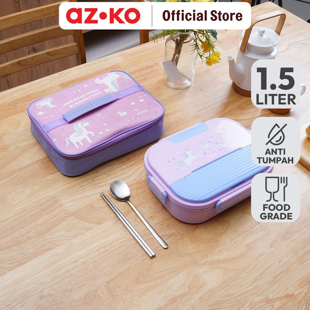 AZKO Kris 1.5 ltr Kotak Makan 4 Sekat Dengan Soup Pot & Tas Lunch Box Food Box Kotak Bekal Makan Den