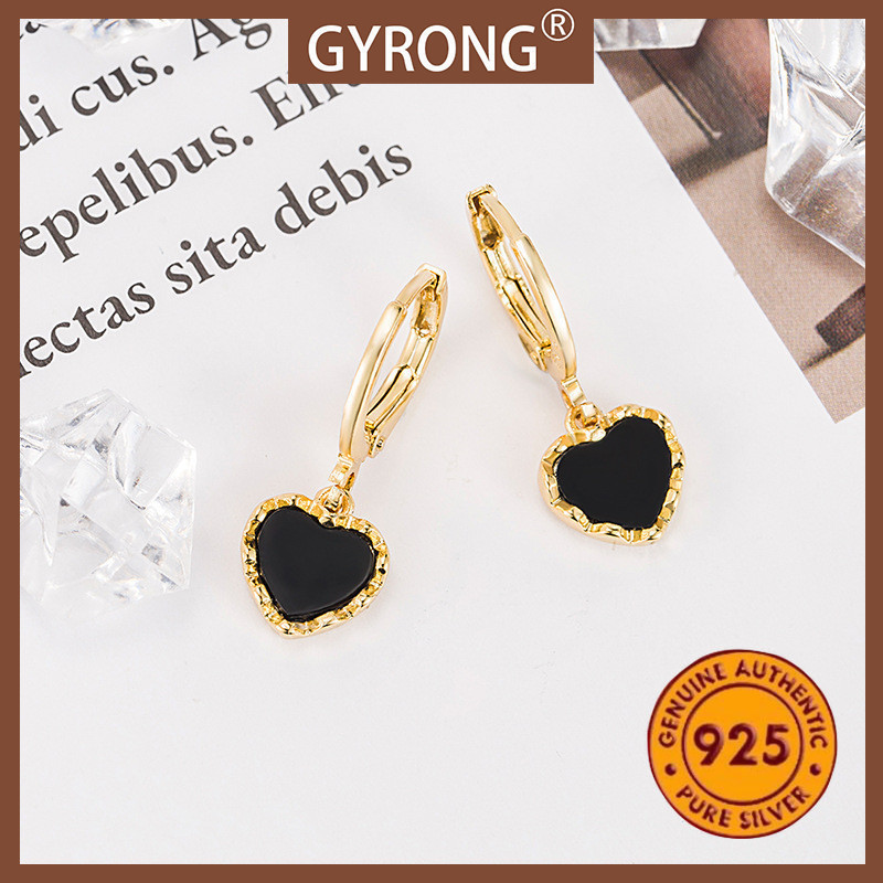 GYRONG Anting-anting Hitam Berbentuk Hati Yang Mewah Dan Serbaguna