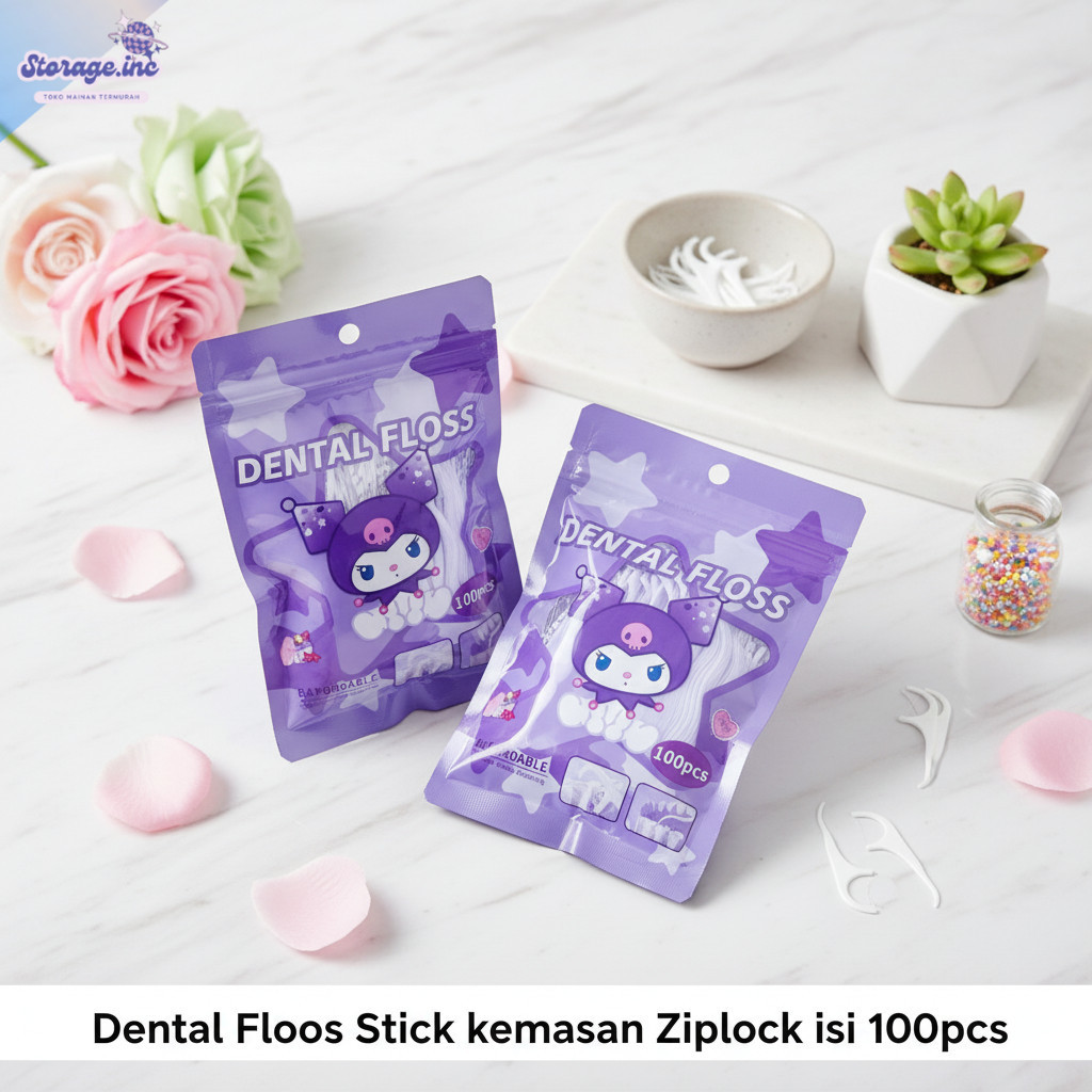 Dental Floss Benang Tusuk Gigi Isi 100 Pcs Sanrio Benang Pembersih Selah Gigi Praktis & Higienis