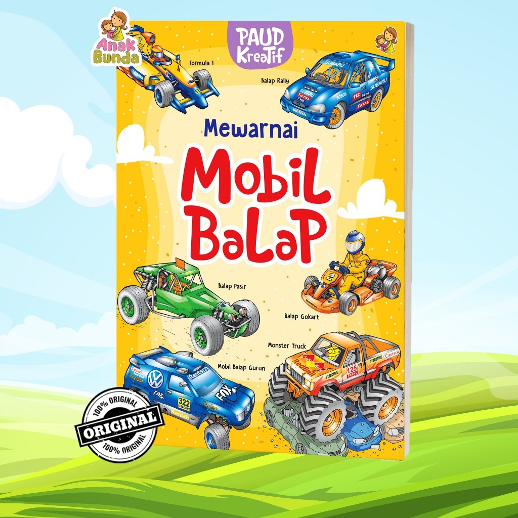 Buku Mewarnai MOBIL BALAP Anak: Gambar Besar, Keren & Mudah Diwarnai