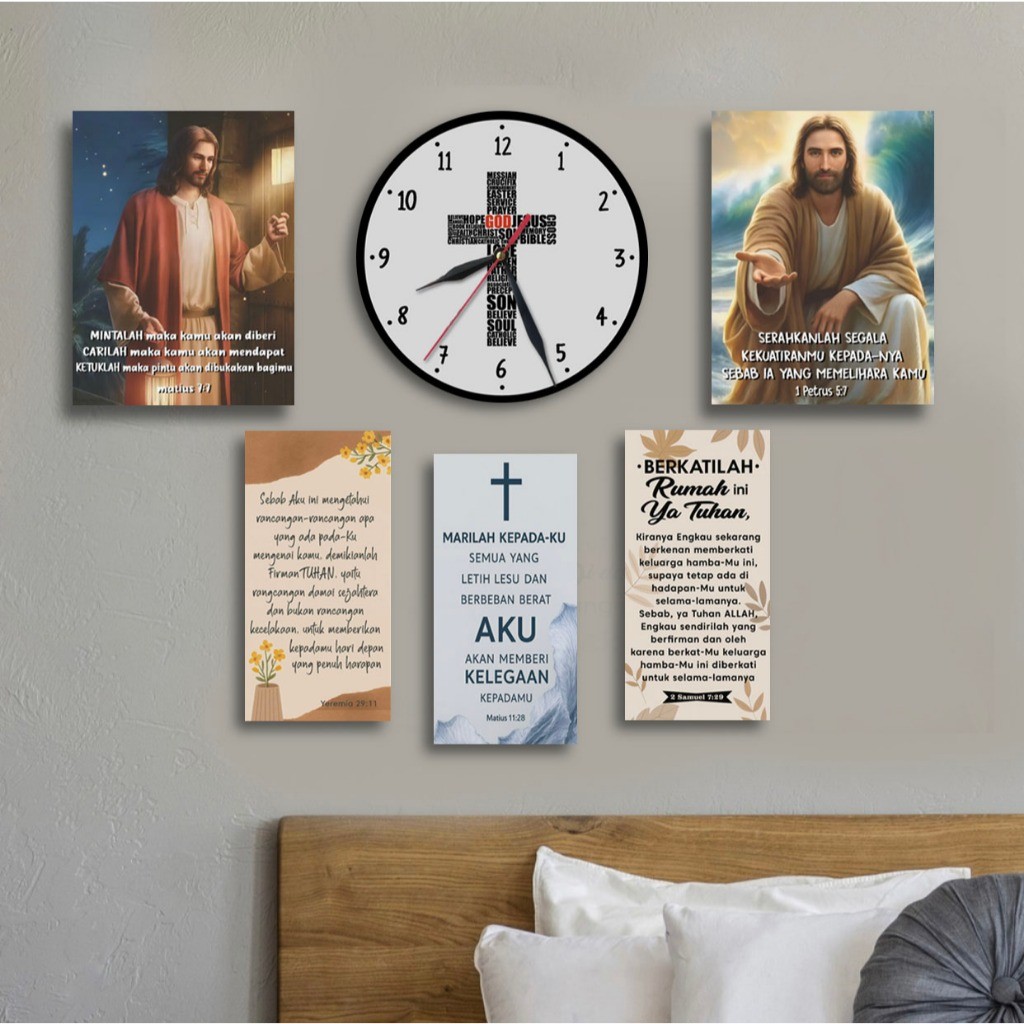 Jam dinding Aesthetic Ruang tamu & Hiasan dinding Kristen isi 6 | Hiasan dinding Tuhan Yesus