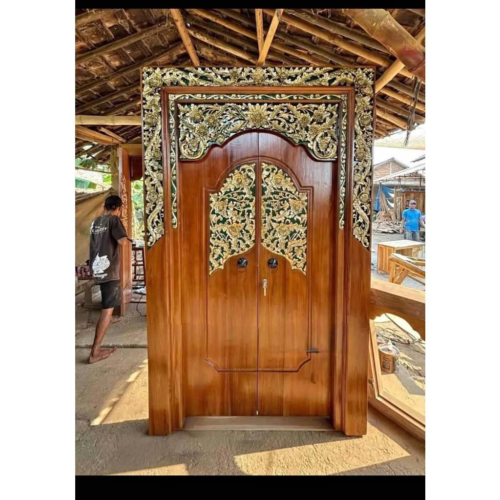 Pintu Angkul Minimalis Modern Ukir Full Jati - Pengrajin Pintu Gebyok Jepara
