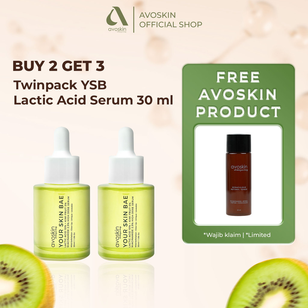 [BUY 2 GET 3] Twinpack Avoskin Your Skin Bae Lactic Acid Serum 30ml FREE Avoskin Product - Exfoliati