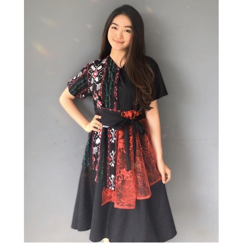 INSTANT COD MEDAN TERMURAH  dress tile mutiara motif andin baju natal kondangan hariraya mewah broka