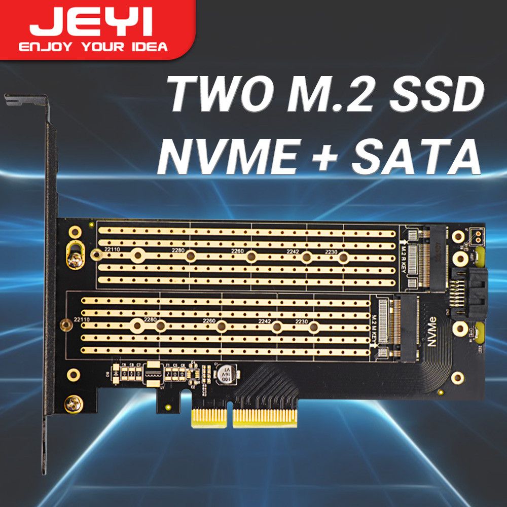 JEYI SK6 M.2 Dual M.2 PCIE 4.0 Adapter for NVMe / NGFF SSD, NVME (m Key) and SATA (b Key) SSD to PCI