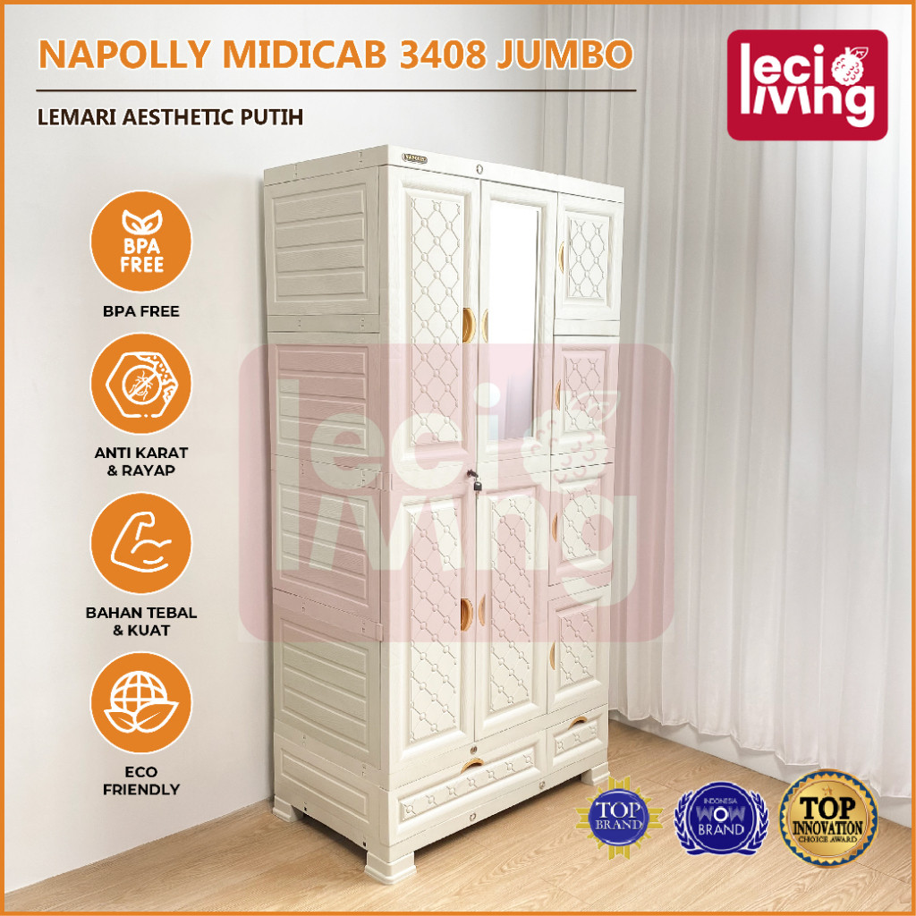 NAPOLLY MIDICAB 3408 JUMBO - Lemari Pakaian Gantung + Kaca / Lemari Baju Susun Plastik Jumbo