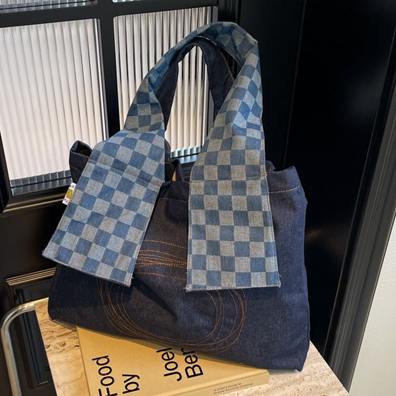 Kapasitas besar tote bag, jeans bahu bag, handbag ringan, tas wanita
