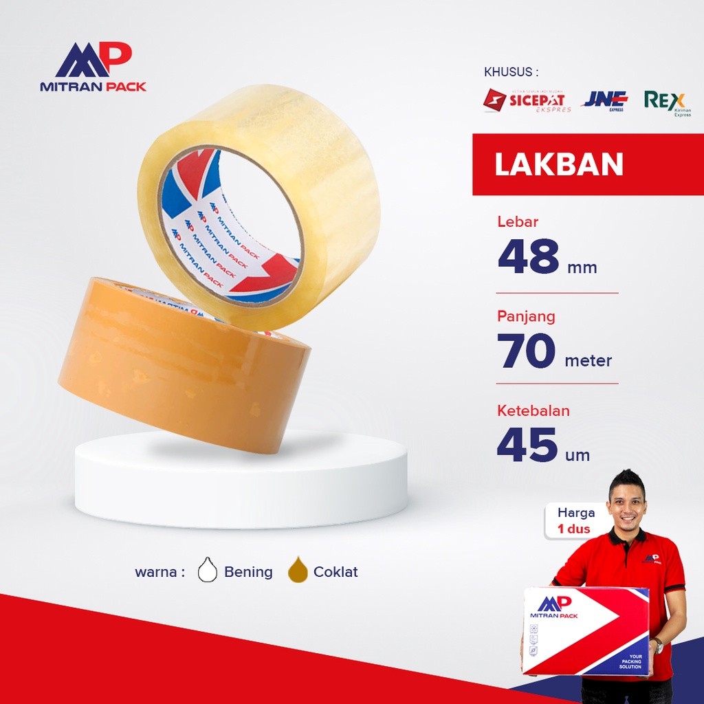 (Gojek) Lakban Bening / Coklat 70 meter x 48 mm Mitran Pack Murah