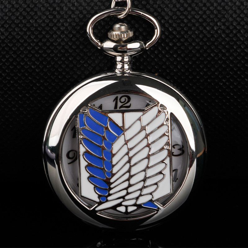 Uni Silver Attack on Titan Themed Pocket Clock Pent Necklace Unique Anime Timing Jewelry Gifts
