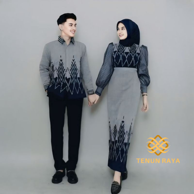 Baju Tenun Couple Setelan Pasangan Kemeja Pria Gamis Wanita Kondangan Batik Lebaran Terbaru Modern