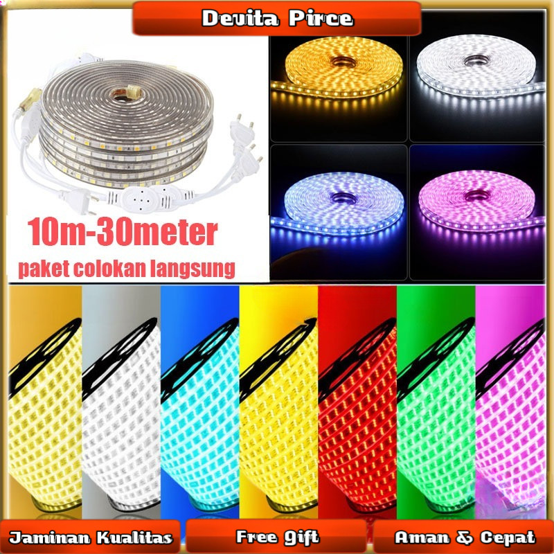 5050 PAKET Lampu Led Strip Selang 5050 10M-15M-20M-30M (lampu strip+ Soket+tutup )5050 Lampu Hias Ca