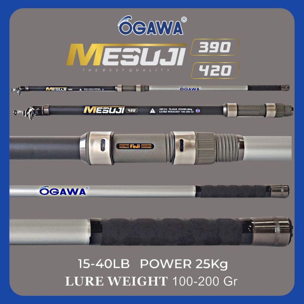 Joran Pancing Surf Ogawa Mesuji 360 390 420 Full Fuji Carbon Kaku Joran Pasiran Telescopic Teleskopi