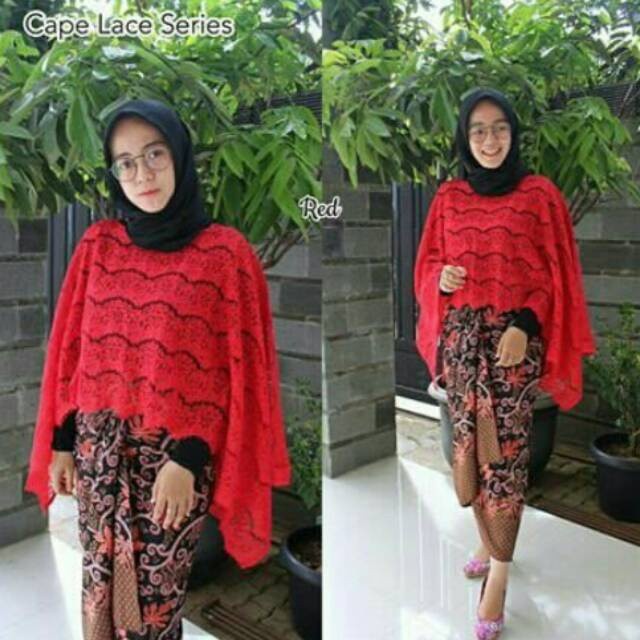 AF Setelan Kebaya Brukat Set Kebaya Modern Cape Putih dan Rok Lilit Kain Batik Lainnya
