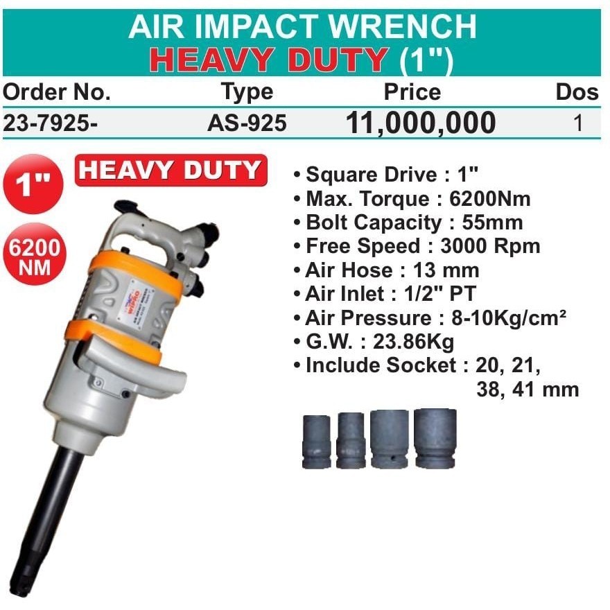 AIR IMPACT WRENCH WIPRO 6200Nm HEAVY DUTY 1INCH AS-925 ORIGINAL TERBAIK WIPRO/ AS925 RAJA IMPEK