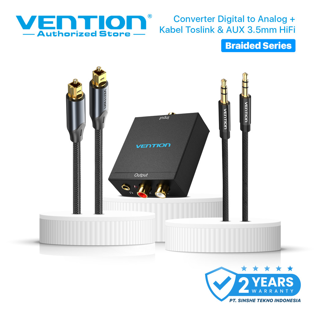 Vention Bundling Converter Audio Digital to Analog + Kabel Audio Aux 3.5mm for TV STB PS4 Speaker