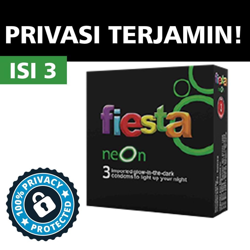 TERLARIS Kondom Fiesta Neon Glow In The Dark Fiesta Strawberry - 3 Pcs