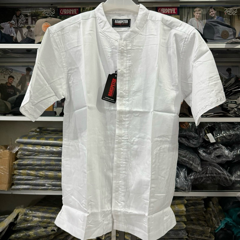 Baju Koko Hanspeter Putih Lengan Pendek Original / Kemeja Koko Hanspeter Kualitas Cardinal