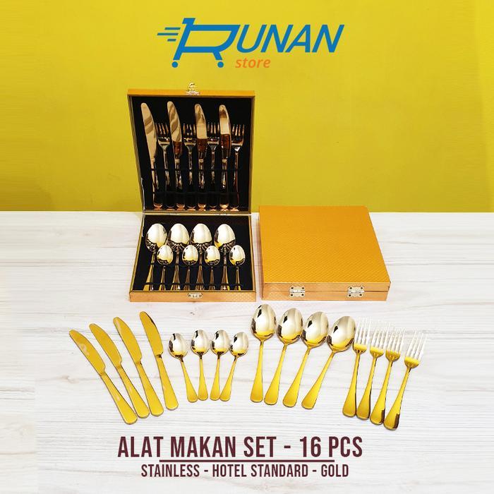 Alat Makan Set 16pcs Emas - Cutlery Set Gold Sendok Garpu Pisau Makan - Warna