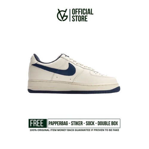 Sepatu Nike Air Force 1 Low Beige Cream Navy 100% Original BNIB Sneakers Unisex