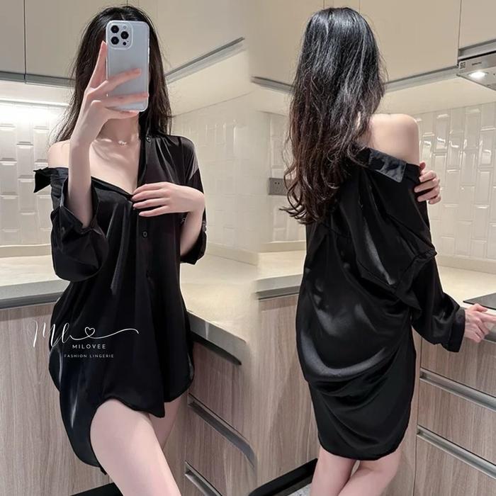 SALE - MILOVEE 196 KEMEJA - Lingerie Oversize Outer nita Desa Satin | Jubah Bsize Jumbo | Sleepwear 