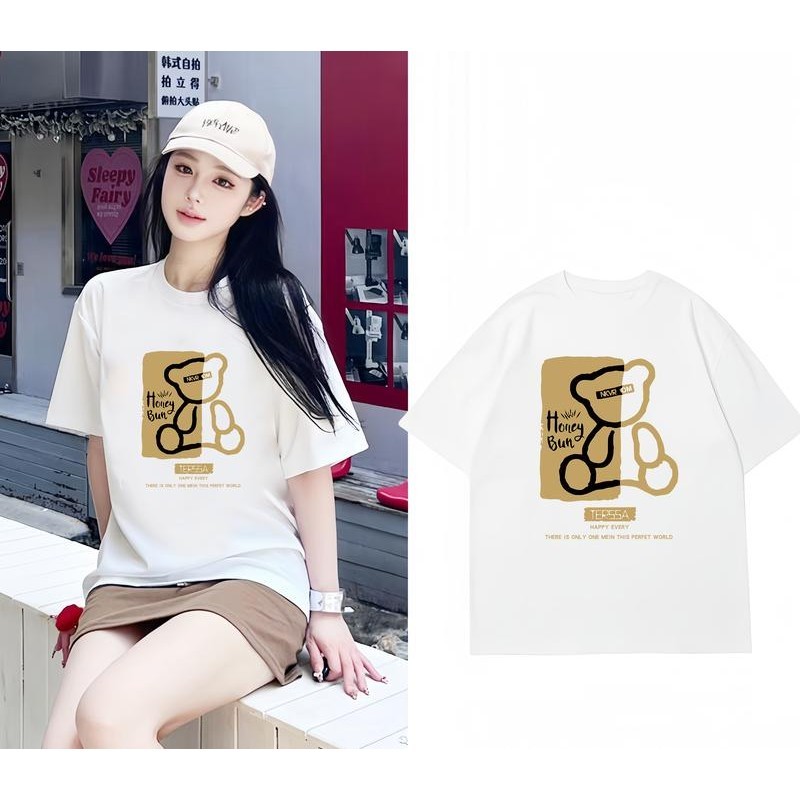 manzhi 100% Katun Kelas Berat Oversize T-Shirt Kaos Unisex Cewek Cowok Distro Kekinian Street Style 