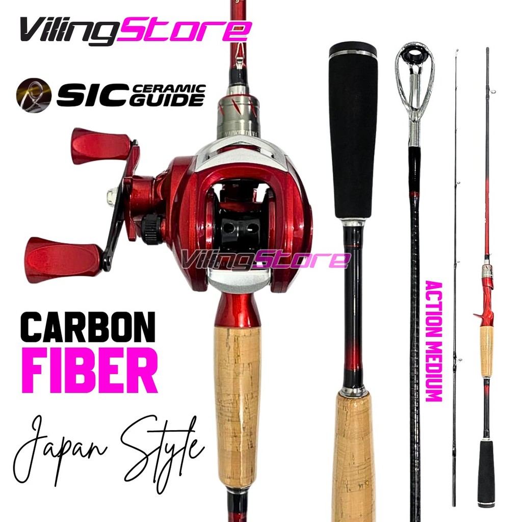 Paket 1 Set Joran Pancing Casting Bahan Carbon Fiber Japan Style Super Kokoh Action Medium Light len