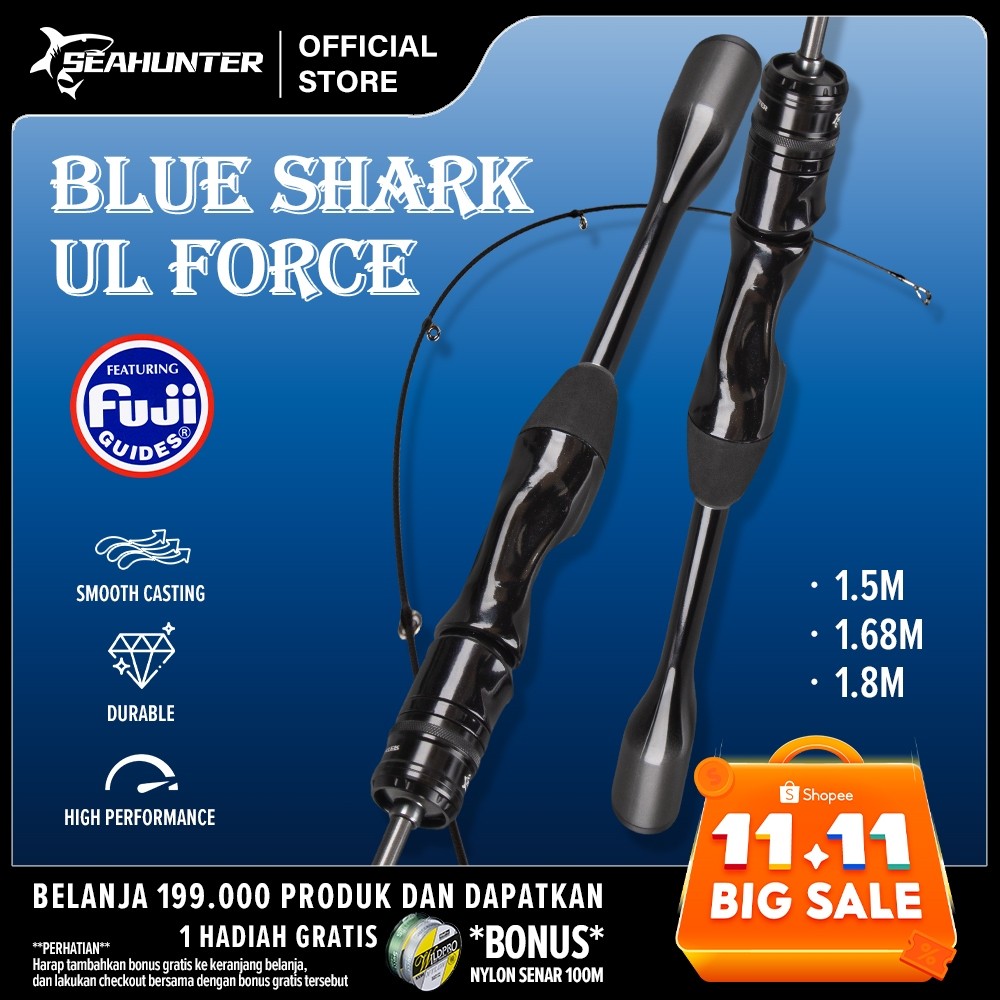 Blue Shark Joran Pancing BC Casting/Spinning, Cincin Panduan FUJI O,Max 10kg,Panjang 1.5M/1.68M/1.8M