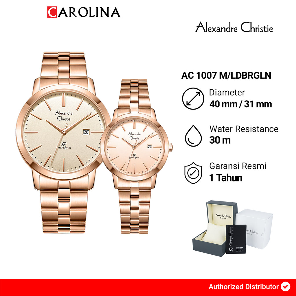 Jam Tangan Couple Alexandre Christie AC 1007 M/LDBRGLN Rose Gold Dial Rose Gold Stainless Steel Stra