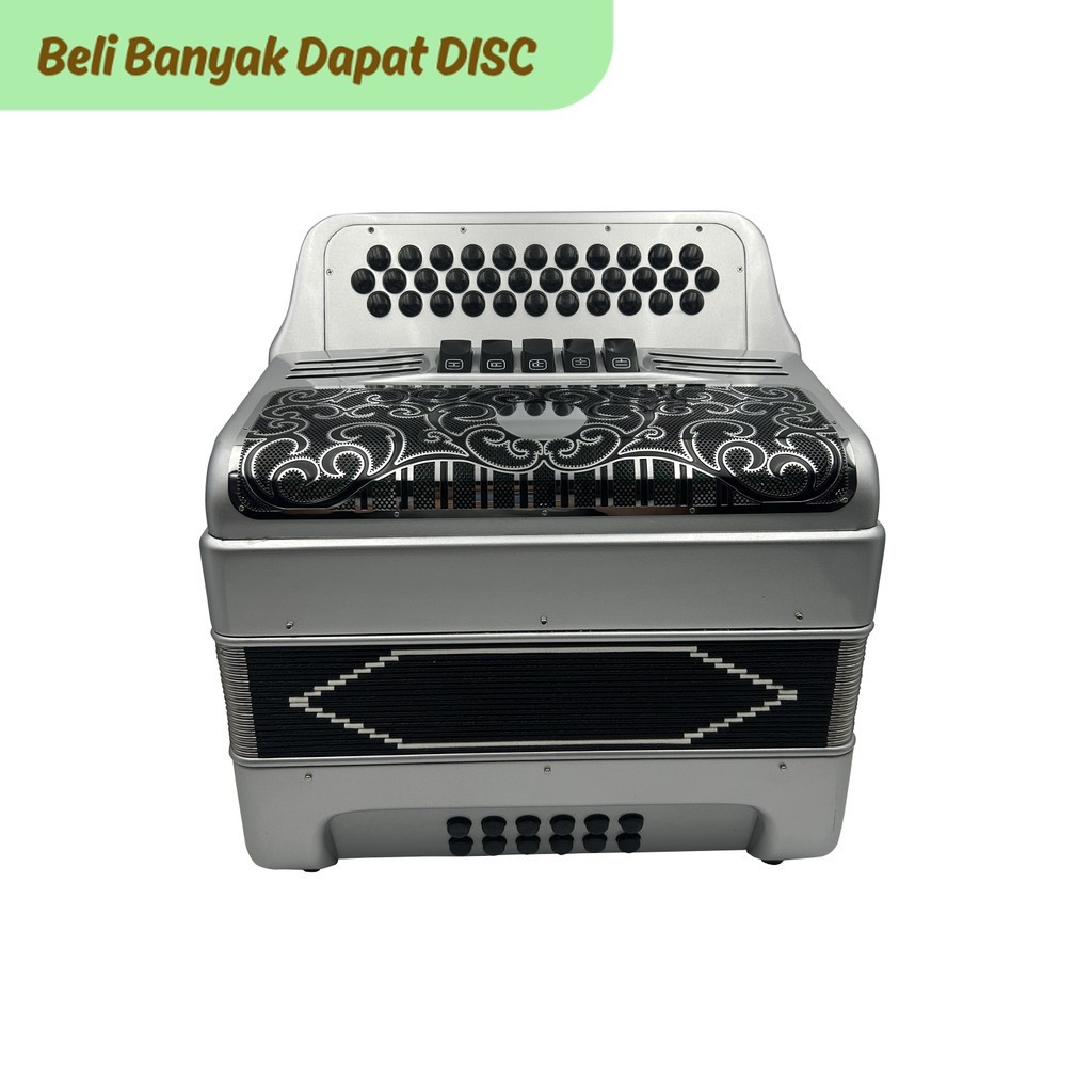 TTN atonic Musical Accoron trument 34 Buttons 12 Bass 5 Registers Silver Body Black & Silver Grill B