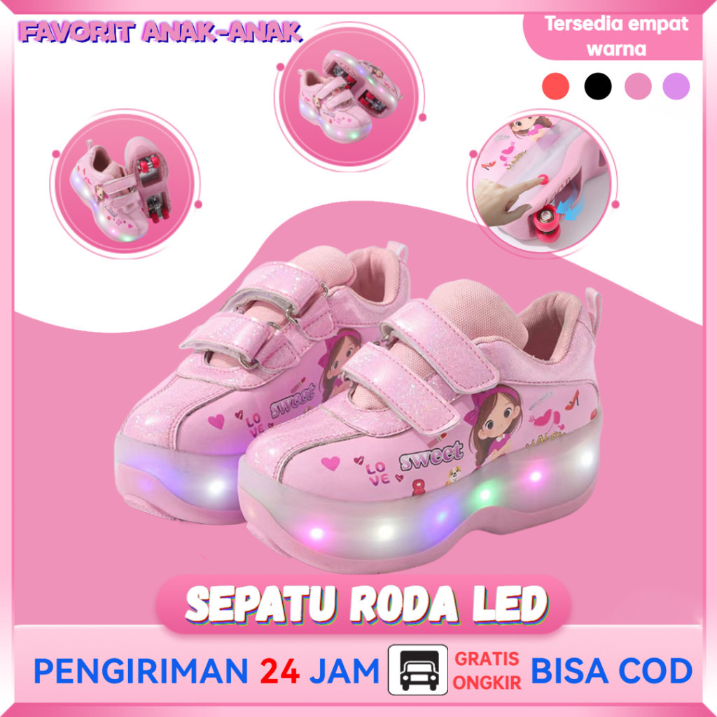 Sepatu Roda Lipat 4 Roda dengan Lampu LED Otomatis - Khusus Anak Perempuan