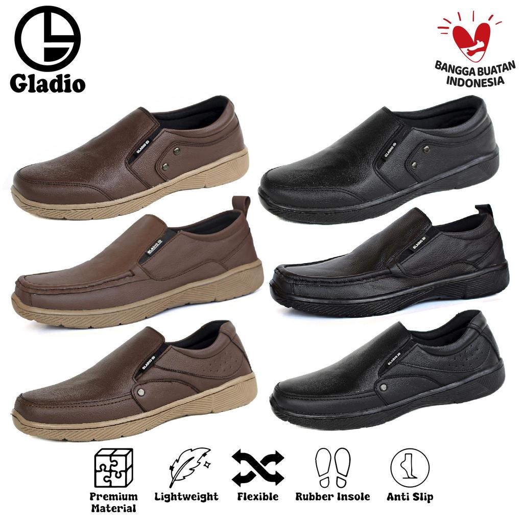 GLADIO Sepatu Slip on Pria Santai Formal Slip On Kulit Original