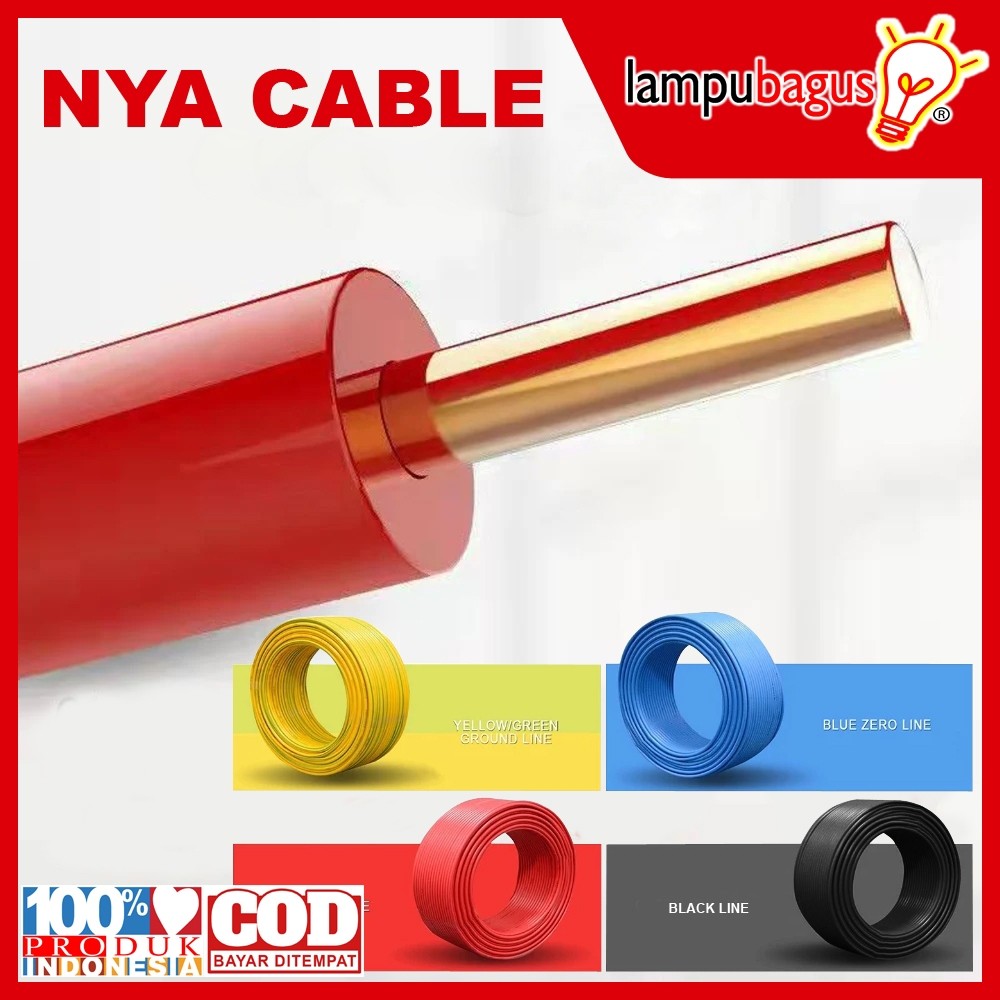 Kabel Listrik NYA / Kabel Kawat NYA 1.5mm 2.5mm Kabel Tembaga Asli 50 Yard Full