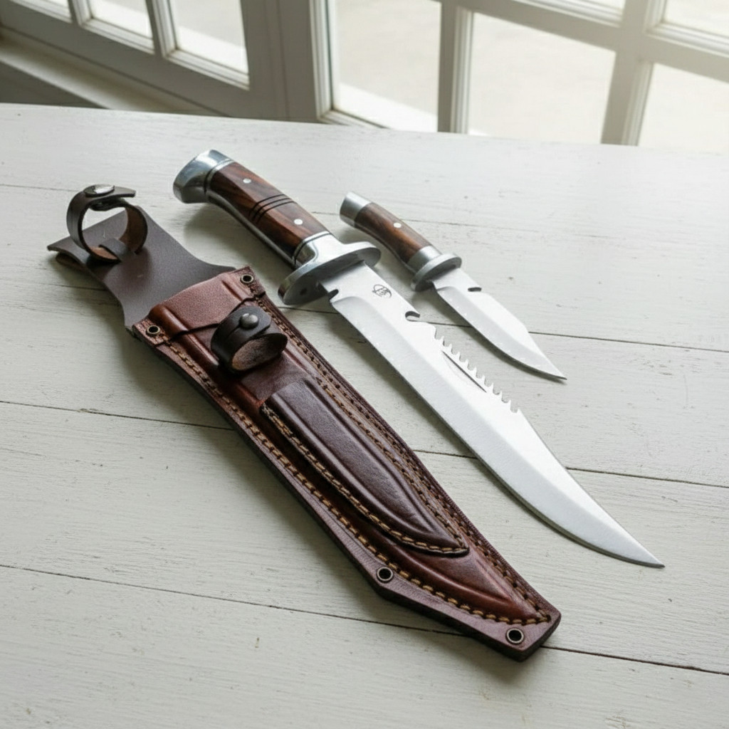 knife Satria Bilah -Pisau Bowie Rambo Baja Per Asli Doble Isi 2 Serbaguna Fulltang Kuat