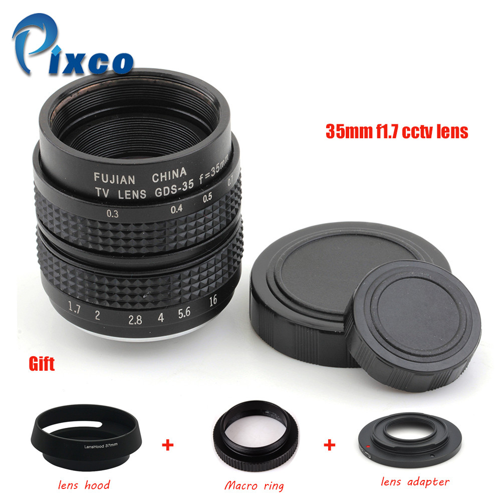 Pixco 35mm f/1.7 for Nikon 1 MICRO 4/3 For Pentax Q Nex FUJI FX CC TV Lens + Lens Hood + Macro Ring 