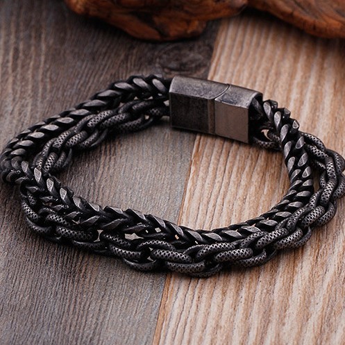 Aksesori Gelang Paduan Sepeda Motor Gaya Rock Rantai Dua Lapis Gelang Pria