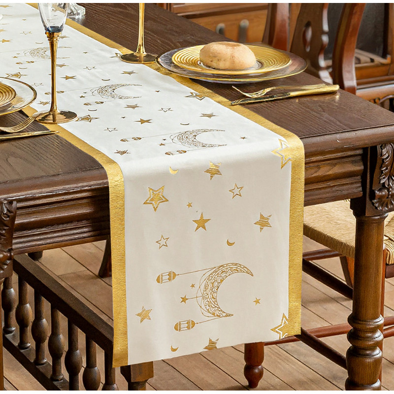 Runner Meja Retro Bulan & Kastil Ungu-Emas | Dekorasi Dapur & Ruang Makan | Hiasan Meja Makan untuk 