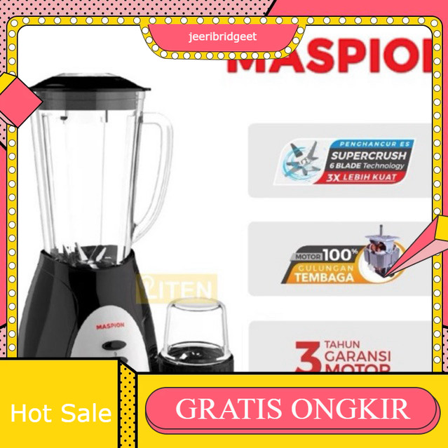 Blender Jus Buah Bumbu Kering Maspion MT1569 - Pelumat Blender with Dry Miller 1.25 Liter MT 1569