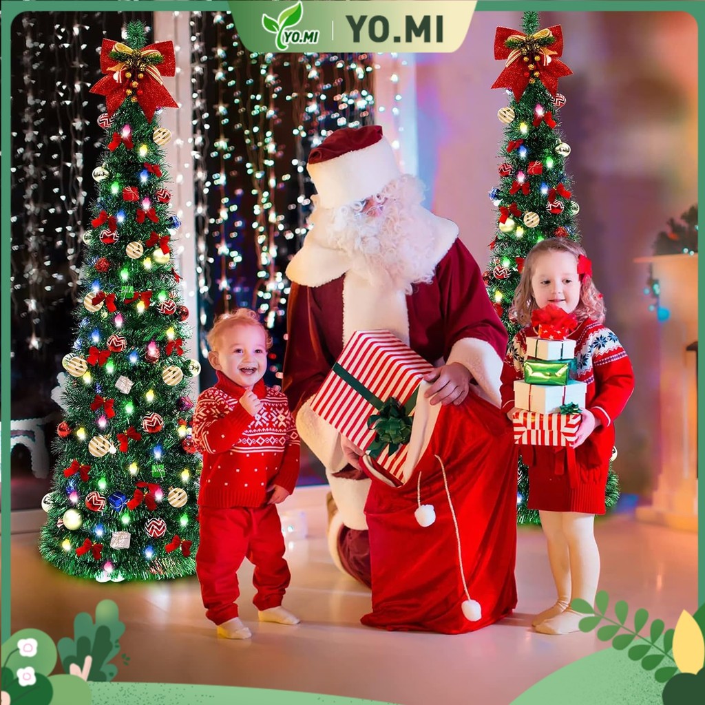 Pohon Natal Pop Up Lipat Pohon Pensil Hijau Tipis Pohon Natal Slim Buatan Tinsel