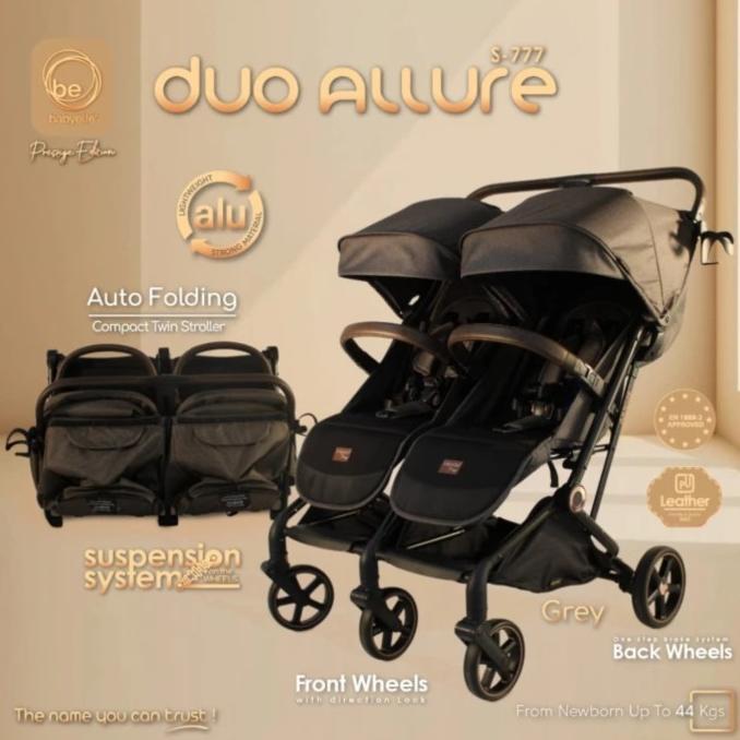 STROLER BABYELLE TWIN TREVI KERETA DORONG KEMBAR BAYI BAHAN KOKOH - Abu-abu