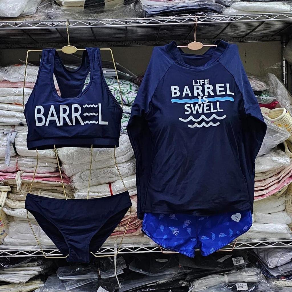 READY STOCK SAF - BARREL BLUE bikini set 4 pcs woman premium / sport bra + panty + top long sleeve +