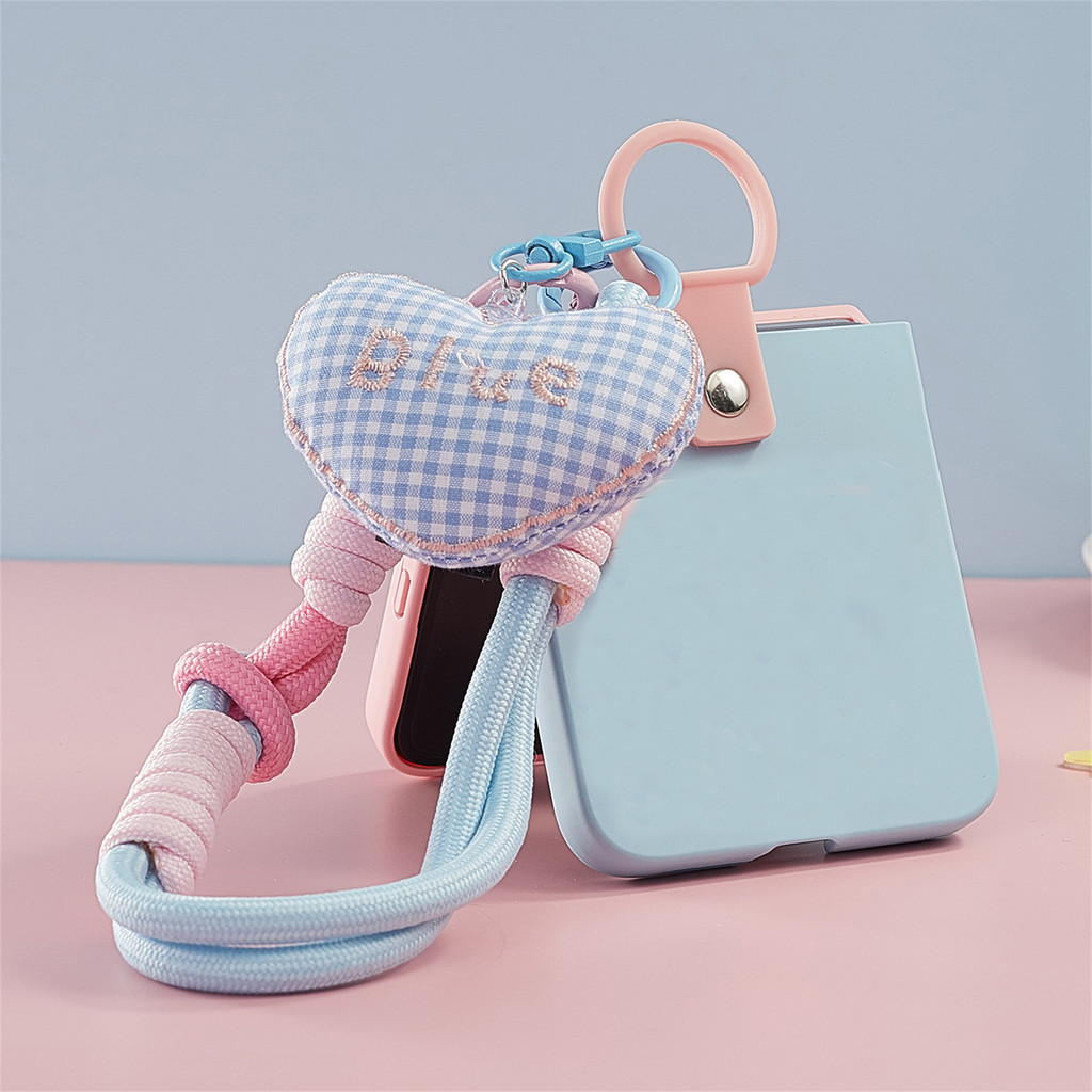 Mewah Warna Kontras Pink Blue Phone Case dengan Cincin Cinta Jantung Pandent Strap untuk Samsung Gal