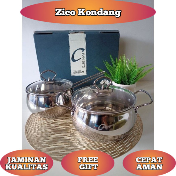 Termurah !!!!! Calypso Panci Set 2 Pcs 16cm 18cm Panci Tutup Kaca Stainless Steel