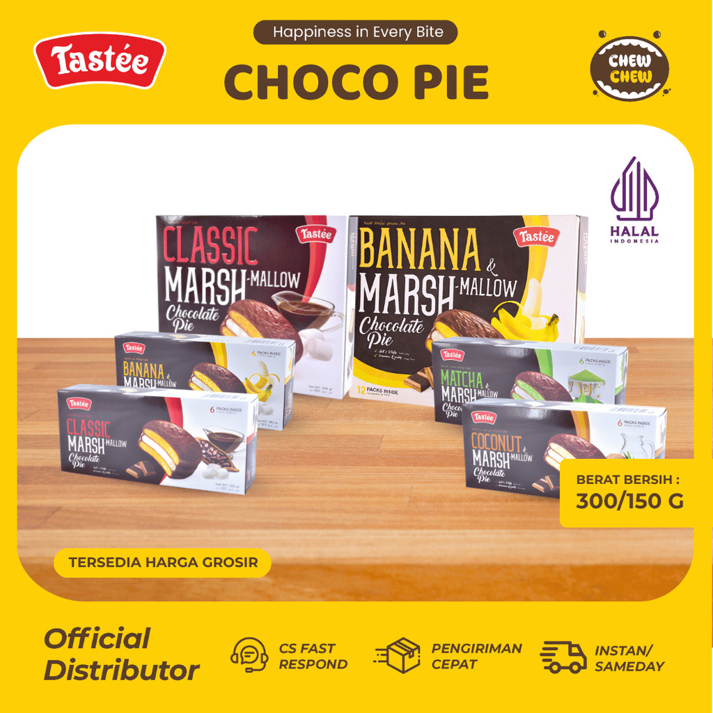 TASTEE Choco Pie Marshmallow Snack Lembut Rasa Classic / Matcha / Banana / Coconut