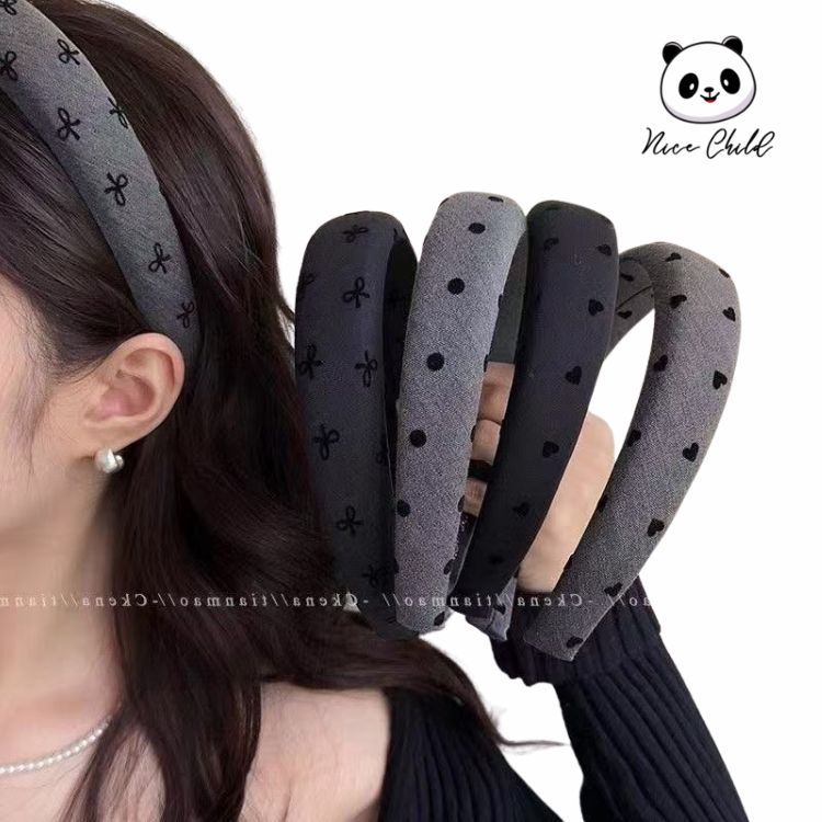 NICE CHILD Bando Wanita Motif Pita dan Hati Lucu / Bando Rambut Wanita Korea Kekinian / Aksesoris Ra