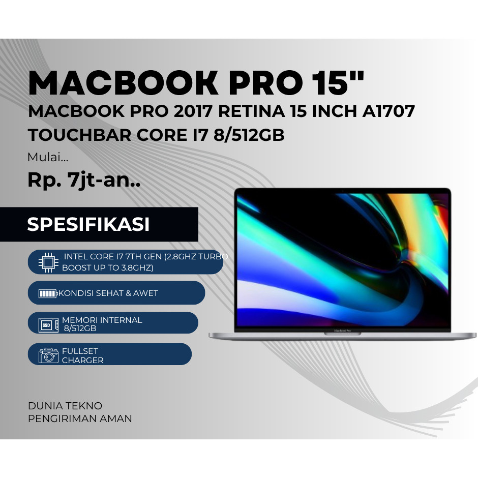 Macbook Pro 2017 Retina 15 inch A1707 Touchbar Core i7 8/512GB Original Second Mulus