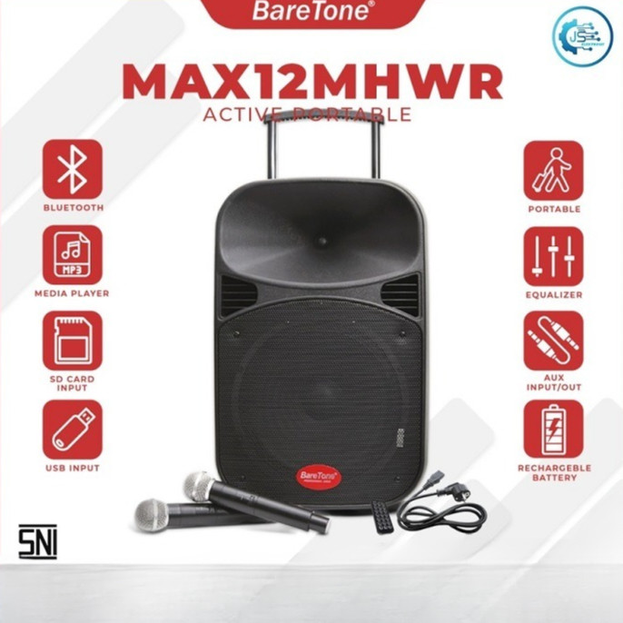 Speaker Portable BARETONE MAX12MHWR MAX 12 MHWR Sound Sistem Tipe Type 12in 12In 12 Inch 12 INCH SNI
