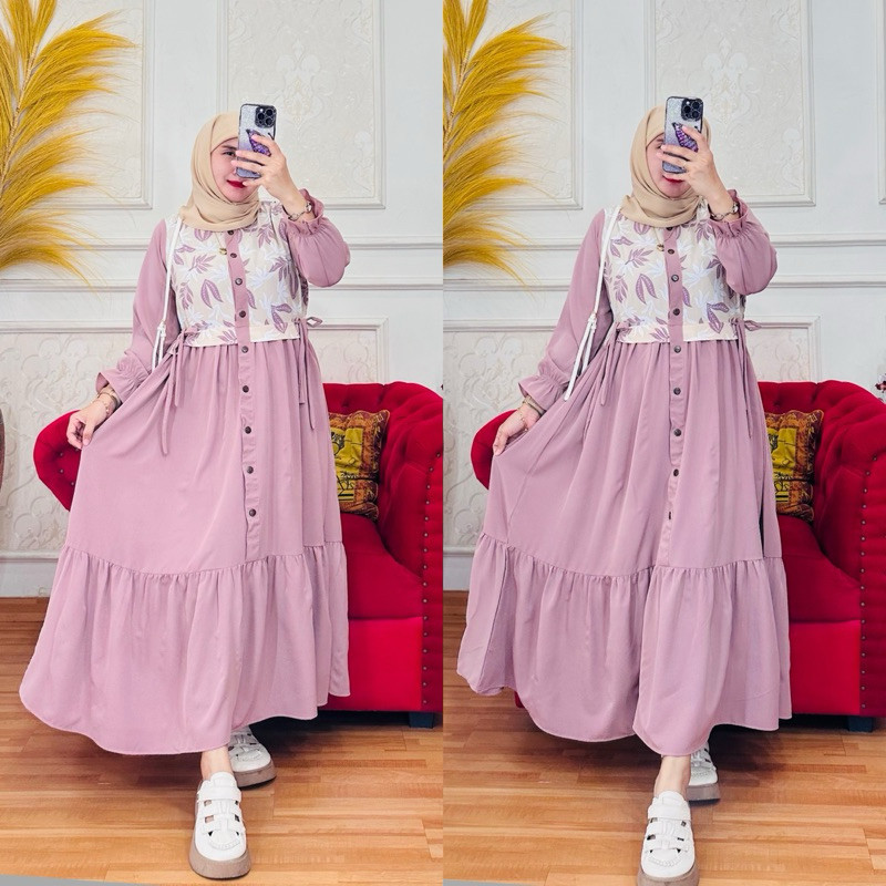 ZAHRA dress midi semi gamis (panjang 130cm) krinkel premium