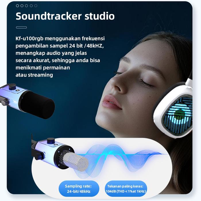 KOORFLY KF-U100 Mikrofon RGB Condenser USB+XLR Dual untuk Gaming Podcast Live Streaming Recording de