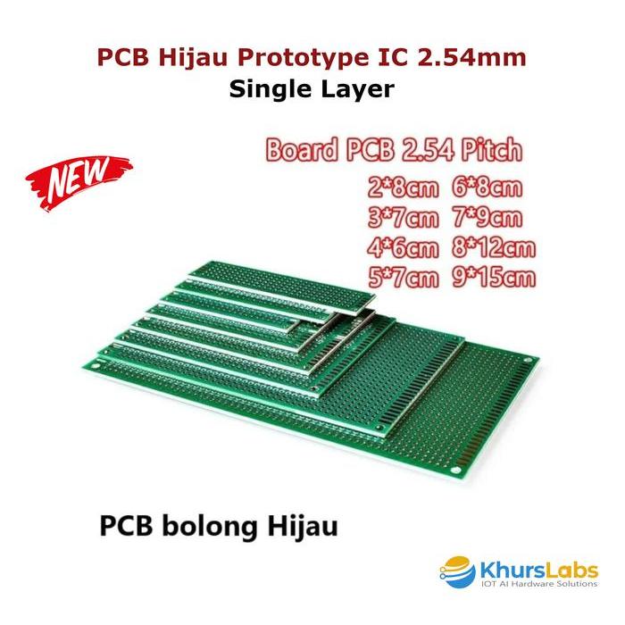 PCB Hijau Prototype Titik IC 2.54mm Lubang Bolong Single Layer - Hijau, 9 x 15 cm 3S.electrical